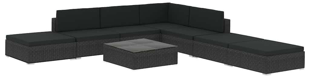 Selius Modulaire Hoekbank Loungeset - 8-delig - Zwart Poly Rattan - Waterbestendige Polyester Kussens