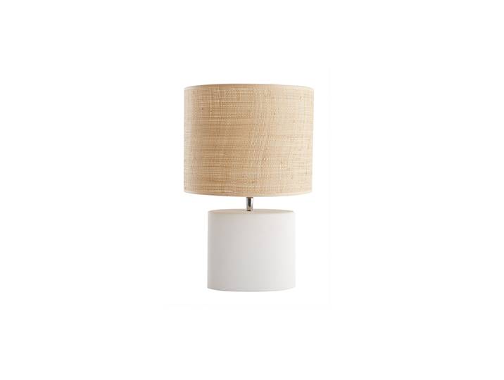 Lampe à poser en céramique blanc mat et abat-jour en raphia naturel H40 cm TIGA