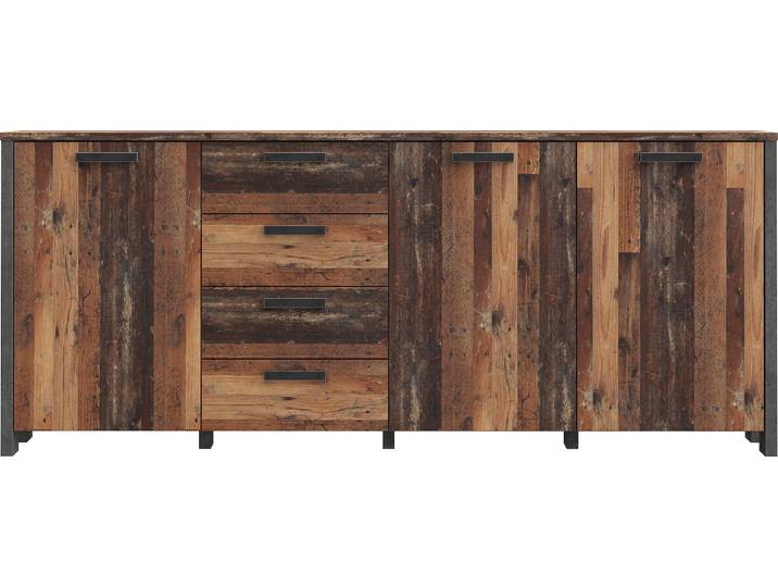 Sideboard FORTE Clif , grau (old wood vintage, betonoptik dunkel grau), B:206,1cm H:86,3cm T:41,6cm, Holzwerkstoff, Sideboards, Sideboard, Breite ca. 206 cm