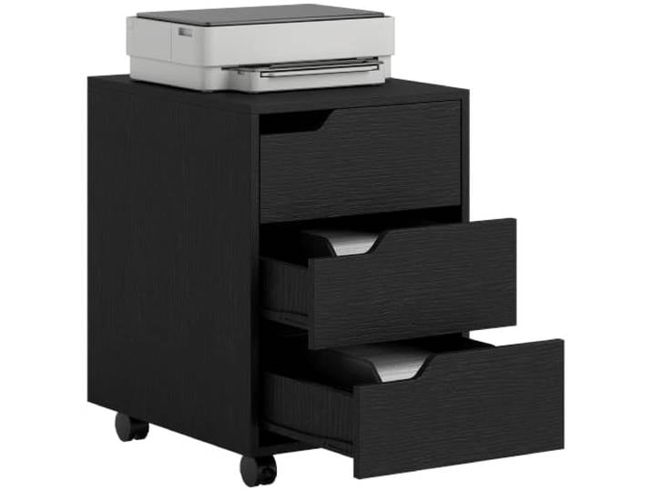 HOMCOM Caisson Bureau Mobile sur Roulettes 40x50x57\,5cm Noir 3 Tiroirs\, Meuble Rangement Bureau\, Documents\, Imprimante\, Caisson Rangement Compact\, Travail\, Chambre\, Meubles de Bureau