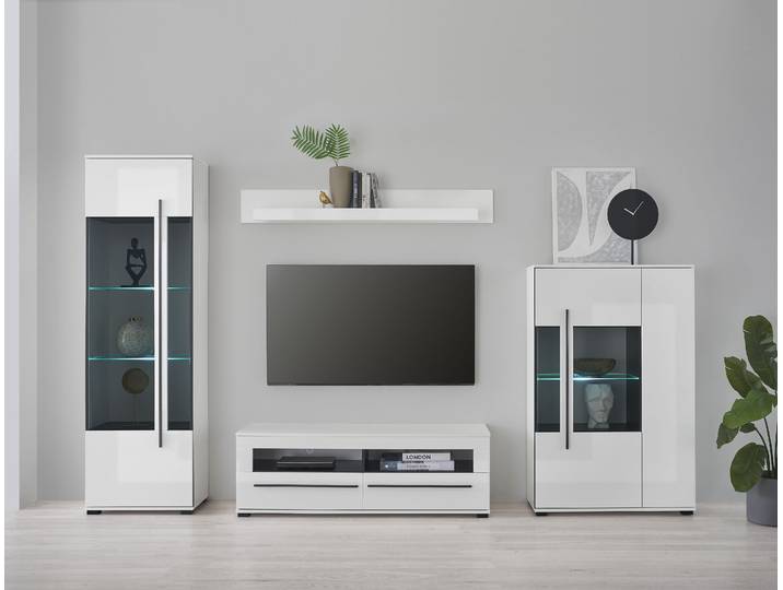 Wohnwand HOME AFFAIRE Cantara, Anbauwand, Wohnzimmer-Set, in Eiche Evoke, Weiss oder Kaschmir , weiss (weiß), B:310cm H:200cm T:42cm, Holzwerkstoff, Kastenmöbel-Sets, Wohnwand, enthält zwei Vitrinen, ein Lowboard und ein Wandboard