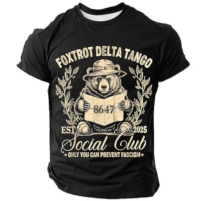 Herren T-Shirt Antifaschismus Bären Grafik Foxtrot Delta Tango Sozialclub Politische Satire Kurzarm