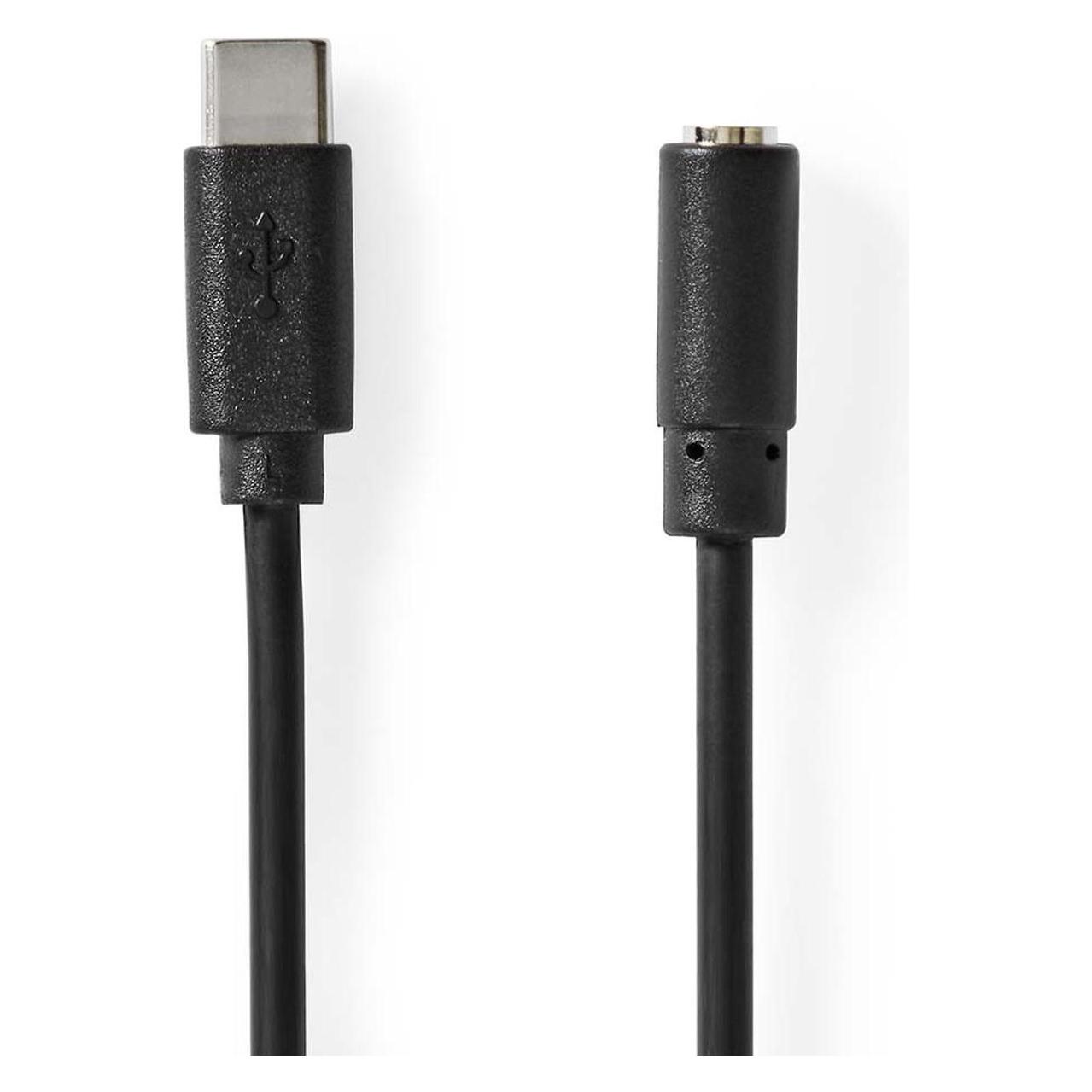 Nedis USB-C Adapter | USB 2.0 | USB-C Stecker | 3.5 mm Buchse | 1.00 m | Rund | Vernickelt | PVC | (CCGL65960BK10)
