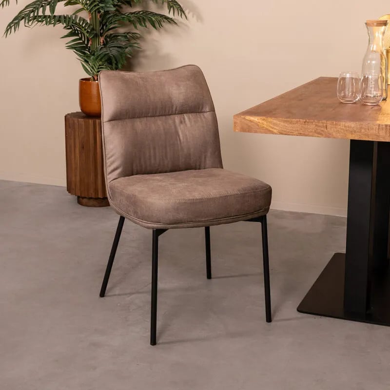 Label51 Eetkamerstoel Lennon - Taupe - Kunstleder - Zwart Metalen Frame