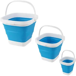 König Design 3er Set Eimer faltbar Falteimer Putzeimer Wassereimer Campingeimer Angeleimer, Reinigungsutensil, Blau