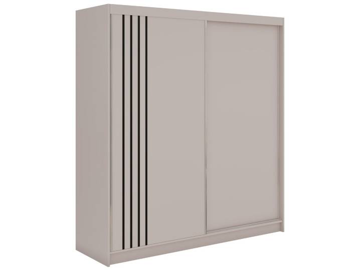 SCHWEBETÜRENSCHRANK mit Lamellen und Schubladen NAURU - 200 - Kaschmir und Schwarz
