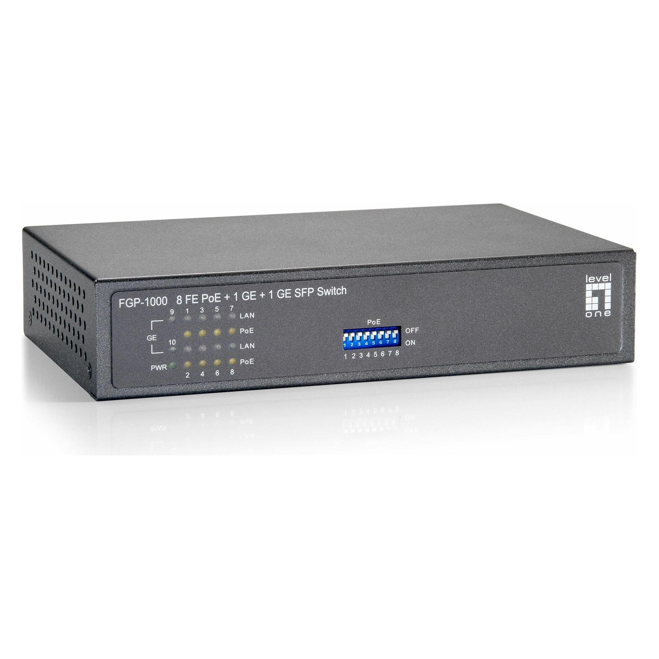 LevelOne Fgp-1000: 8 Fe Poe+1 Ge+1 Ge Sfp (10 Ports) (520831)