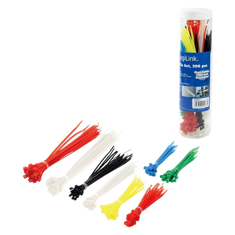 LogiLink Kabelbinder Set, 200 Stück (Kunststoffkabelbinder, 100 mm, 200 Stk.) (KAB0018)