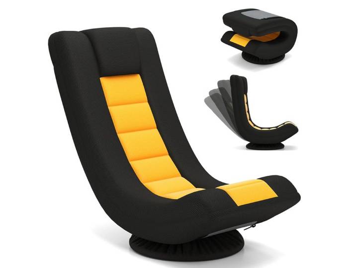 COSTWAY Fauteuil au Sol Pivotant à 360°avec Support Lombaire Chaise Pliable Réglable à 4 Positions pour Télévision Lecture Jeux
