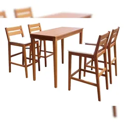 DELUKE Barset BERN 5-tlg. inkl. Kissen Eukalyptus Natur 100x60x107cm Barmöbel-Set mit hohem Tisch und 4 Barhockern