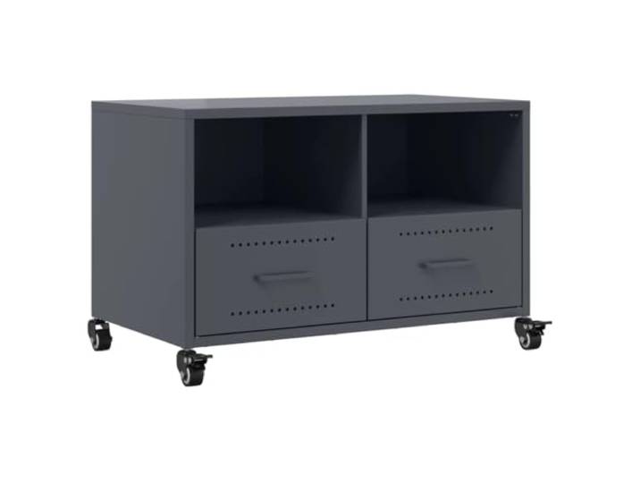 KUPTYERFG TV-Schrank Anthrazit 68x39x43,5 cm Stahl Lowboard mit Rollen Flexibler Phonoschrank fürs Wohnzimmer: Aus robustem Metall mit 2 Schubladen und Rollen für müheloses Verschieben.