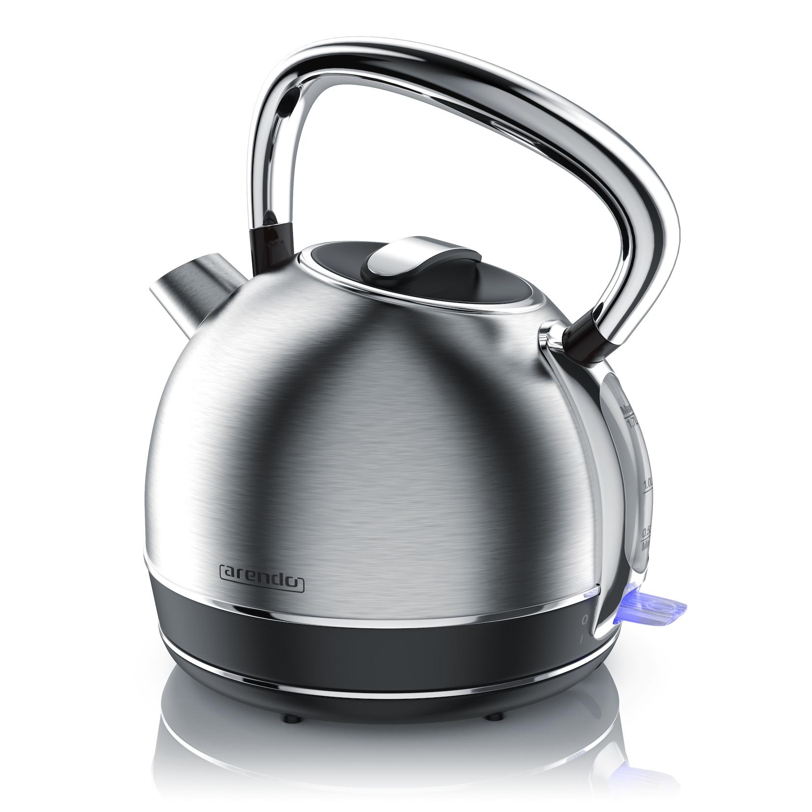 Arendo Wasserkocher 1,7 l, 2200 W, Edelstahl, Retro Style Vintage, Überhitzung & Trockenkochschutz, silber