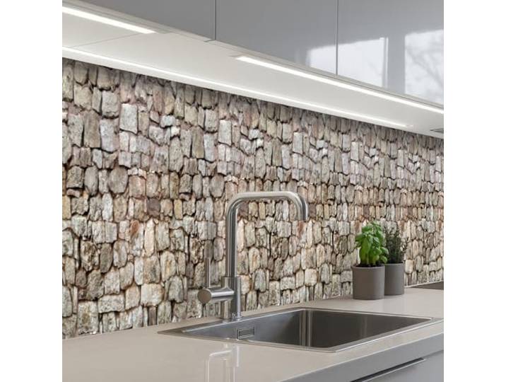 KitchenYeah© Spritzschutz Küche Küchen Rückwand Küchendeko Wand Wandschutz 60x350 cm - Selbstklebend Backsplash Kitchen Peel And Stick Rau - Stein - Mauer - Natursteine