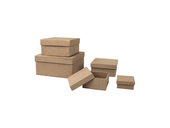 Pappmaché Boxen Set, FSC Recycled 100%, 5x5-14x14cm, quadratisch, 5-tlg.