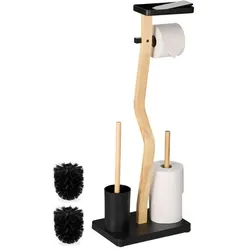 Relaxdays WC Garnitur Bambus & Eisen mit Ablage Hellbraun,Schwarz