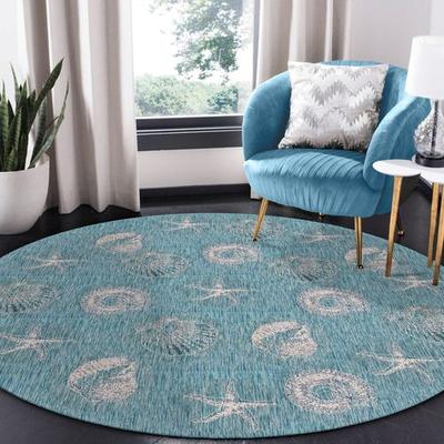Trans Ocean Import Co Inc "Lioran Shell Round Rug 7'10"" Round, 7'10"" Round, Aqua"