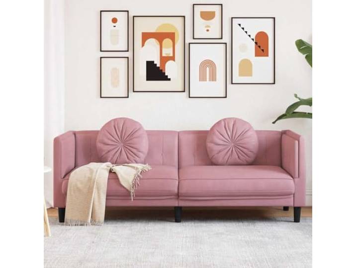HEFZGDB 3-Sitzer Sofa mit Kissen in Rosa Samt – Weiches Veloursstoff Sofa für Wohnzimmer mit Komfortabler Polsterung, Stabile Stützbeine und Modernem Design für Entspannung