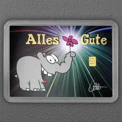 Goldbarren 0,5g "Ottifant - Alles Gute" (Motivbox)