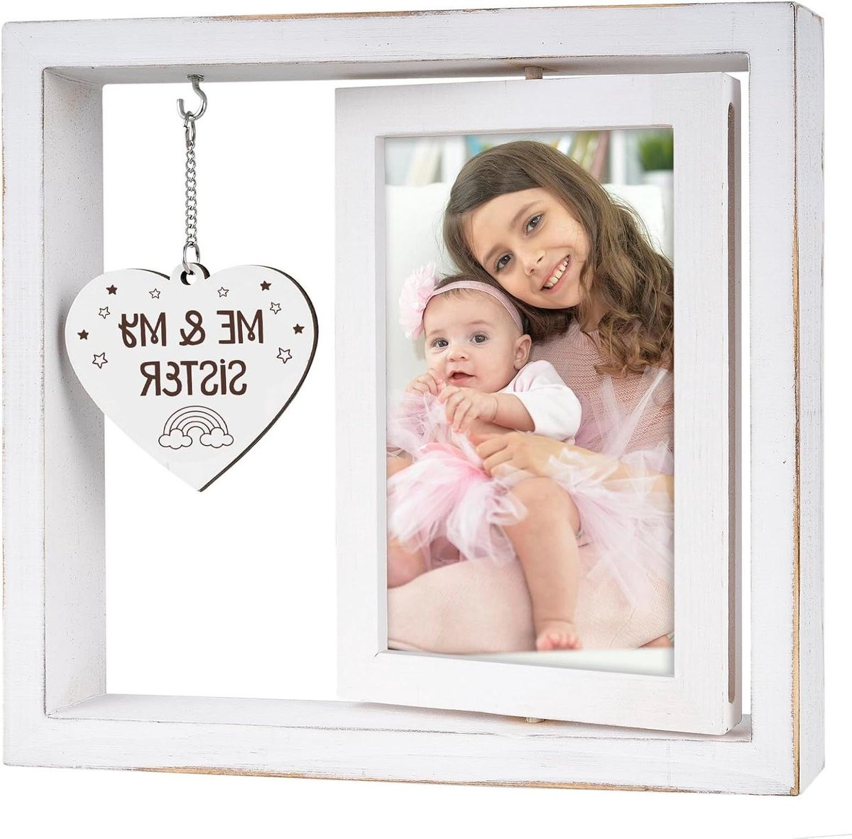 Vintage Zusjes Fotolijst - 360 Graden Draaibaar - 4x6 Inch - Baby Cadeau