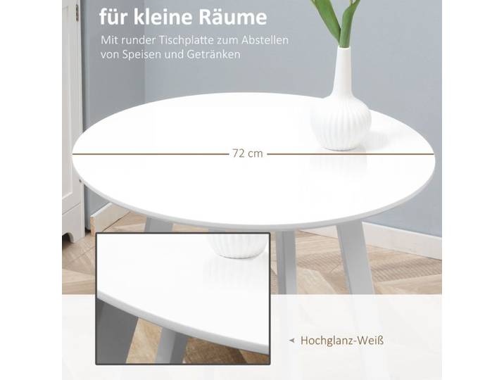 Feuille épaissie table à manger table de cuisine ronde table d'appoint table à manger pieds obliques blanc 72x72x75cm