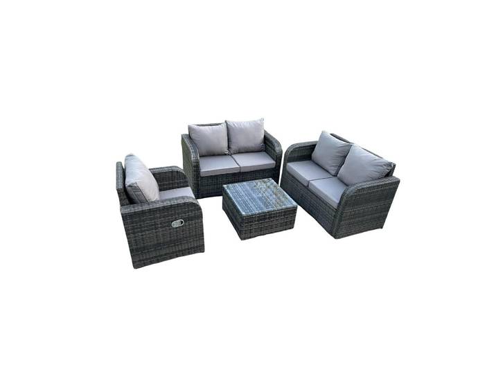 Fimous Loungegarnitur Polyrattan Dunkelgrau 5-Sitzer, Metall, Gartenmöbel, Gartengarnituren, Gartenmöbel-Sets