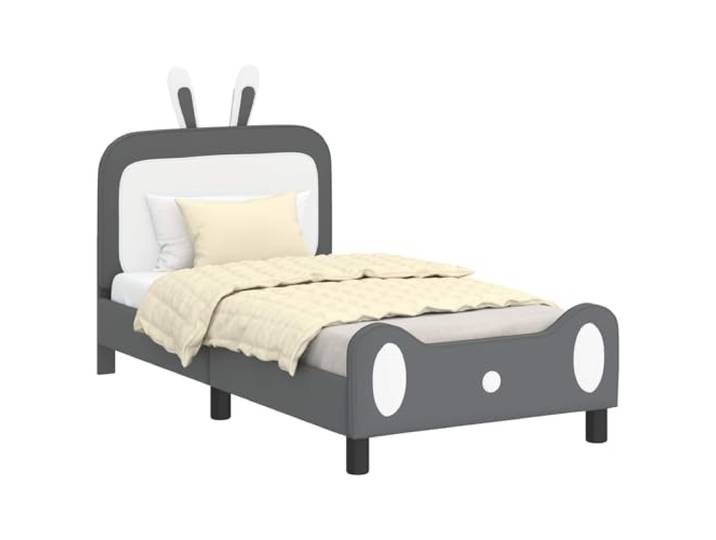 KTHLBRH Bettgestell für Kinder, hellgrau, 80 x 160 cm, mit Kopfteil Technisches Holz, PU-Schaum, feste Latten, niedriges Profil, Inneneinsatz, Montage erforderlich