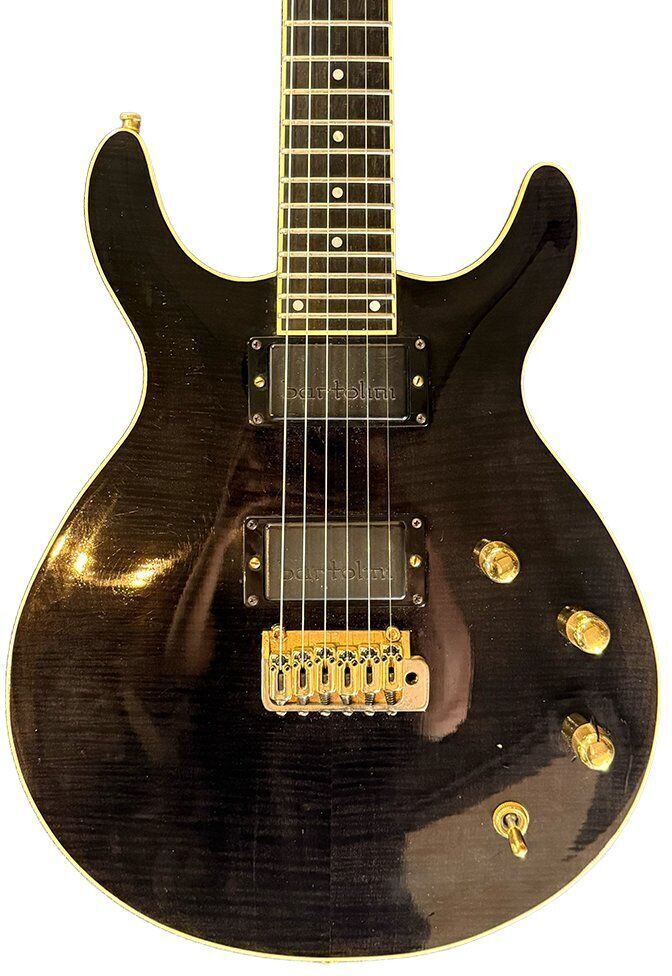 Jimmy Moon Double Cut Flame Top Electric Guitar   Trans Ebony - Refurbished