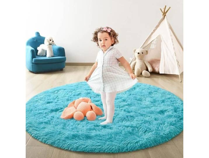 Tapis Shaggy - PZCC - Ronde - 180x180cm - Bleu - Anti-drapage