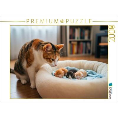 CALVENDO Puzzle Katzenbabys schlafen im Körbchen | 2000 Teile Lege-Größe 90x67cm Foto-Puzzle für glückliche Stunden