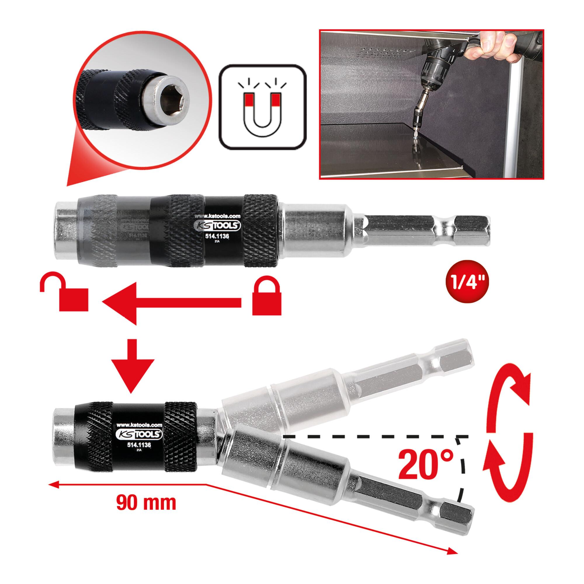KS Tools Magnetischer Schnellwechsel-Bithalter mit Gelenk 1/4 Zoll (514.1136)