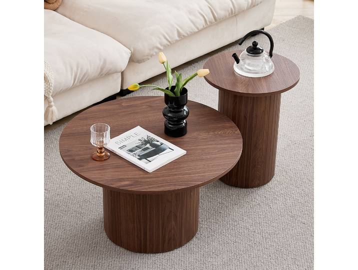 GrandCA HOME Ensemble de 2 tables basses gigognes rondes, tables centrales pour salon, balcon, Orta Sehpa, 70cm/40cm