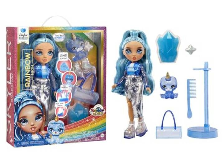 Rainbow High Modepop met Slijm en Huisdier - Skyler (Blue) - 28 cm glinsterende pop met glitterslijm, magisch huisdier en mode-accessoires - kinderspeelgoed - perfect voor 4-12 jaar