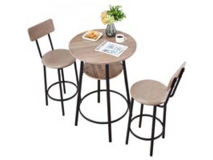 VEVOR Ensemble Table de Bar avec Tabourets 3PCs, Table Haute de 60 cm avec Deux Chaises aux Angles Arrondis, pour Salle à Manger Bureau Coin Repas Bistro, Mange-debout Ronde, Gris Clair et Noir