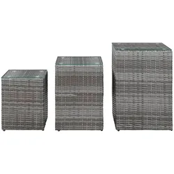 vidaXL Beistelltische 3 Stk. mit Glasplatte Grau Poly Rattan