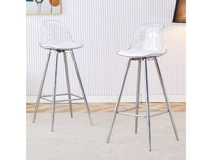 Chaises transparentes - Lot de 2 - Dossier translucide - Cadres métalliques argentés - 120 kg