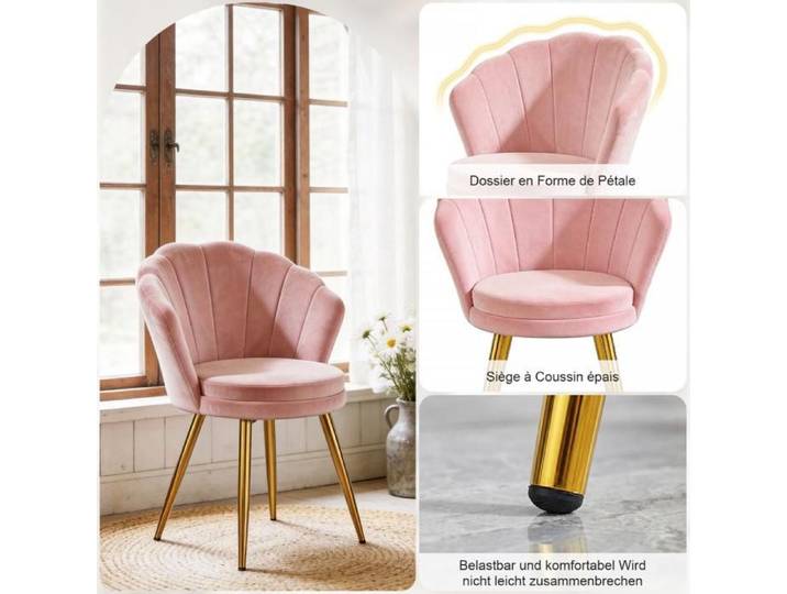 HUOLE Une chaise de salle à manger en velours fauteuil de chambre pour adulte 42 x 40 x 80 cm rose.
