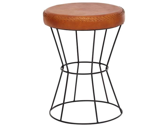 Mid.you Hocker, Braun, Metall, Echtleder, Ziegenleder, rund, 35x48x35 cm, Wohnzimmer, Hocker, Sitzhocker