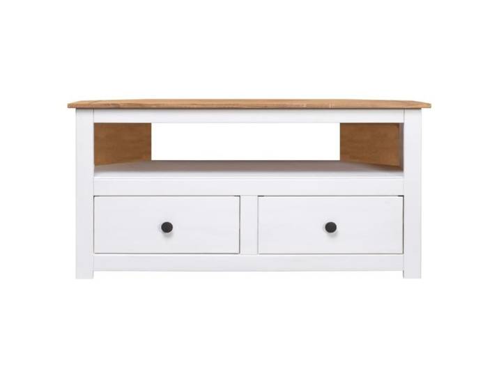 Meuble TV d'angle - GOTOTOP - Panama - Blanc - Pin massif - 93x49x49 cm