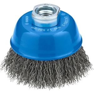 Bosch Drahtbürste 2608620763, Topfbürste Ø 75mm, für Winkelschleifer, M14, mit gewellten Borsten aus Stahl