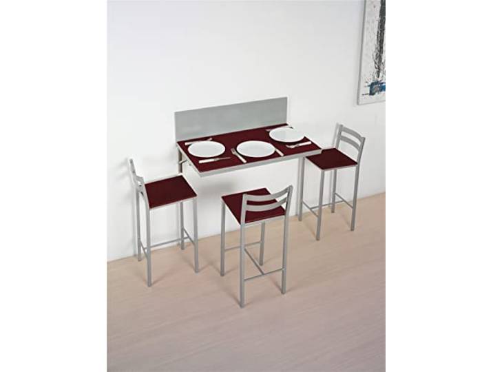 ASTIMESA Wandtisch Küchentisch, Metall Glas Holz, Burgunderrot, 90x50 cms ó 90x30 cms