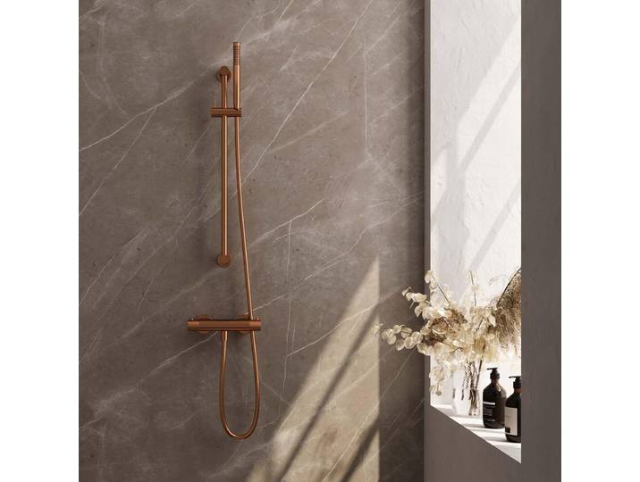 Brauer Copper Carving Glijstangset met Thermostaatkraan - Staafhanddouche - Koper Geborsteld Pvd