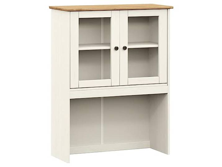 GHVBNMF Sideboard-Aufsatz VIGO Weiß 78x30x100 cm Massivholz Kiefer Ideal für Küche und Esszimmer: Der Vitrinenaufsatz bietet übersichtlichen Stauraum hinter Glastüren mit Metallknöpfen.