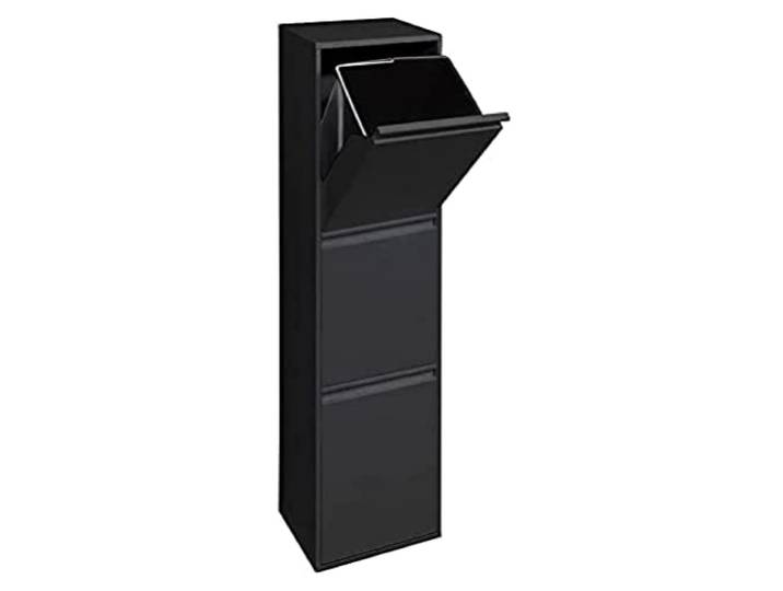 ARREGUI Basic CR306-B Mülltrennsystem aus Stahl 3 Fächer Mülleimer für die Küche 3 Fach Abfalleimer 3x17L (51L) Herausnehmbare Inneneimer mit Griff Recycling Schrank Mülltrennung schwarz