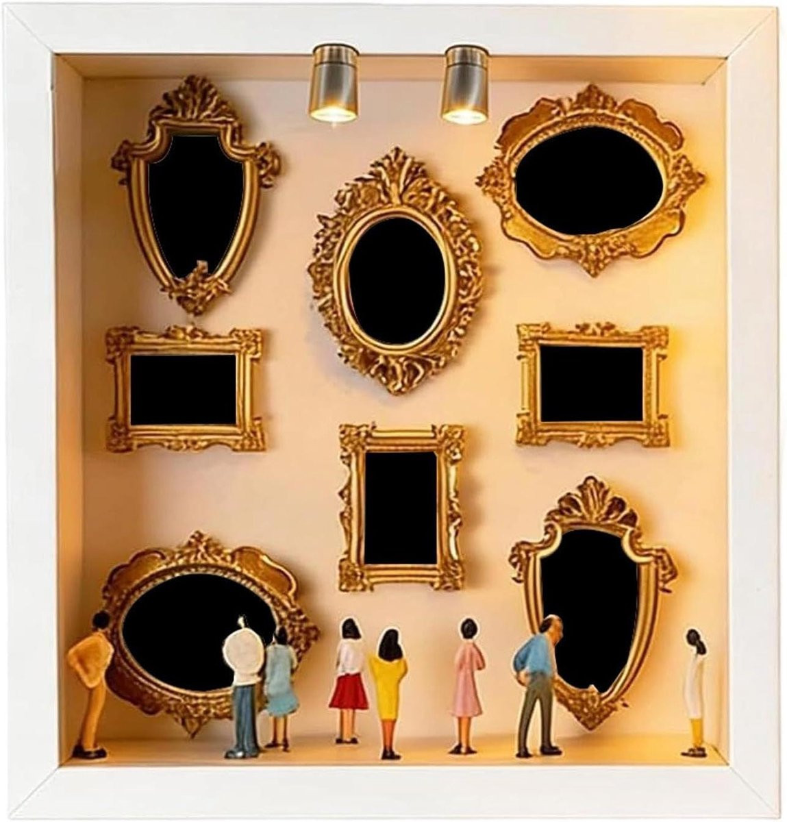 Miniatuur Museumframe Wit - Houten Plankhouder - Decoratieve 3D Display Box - B/D/H: 25 x 25 x 3,5 cm