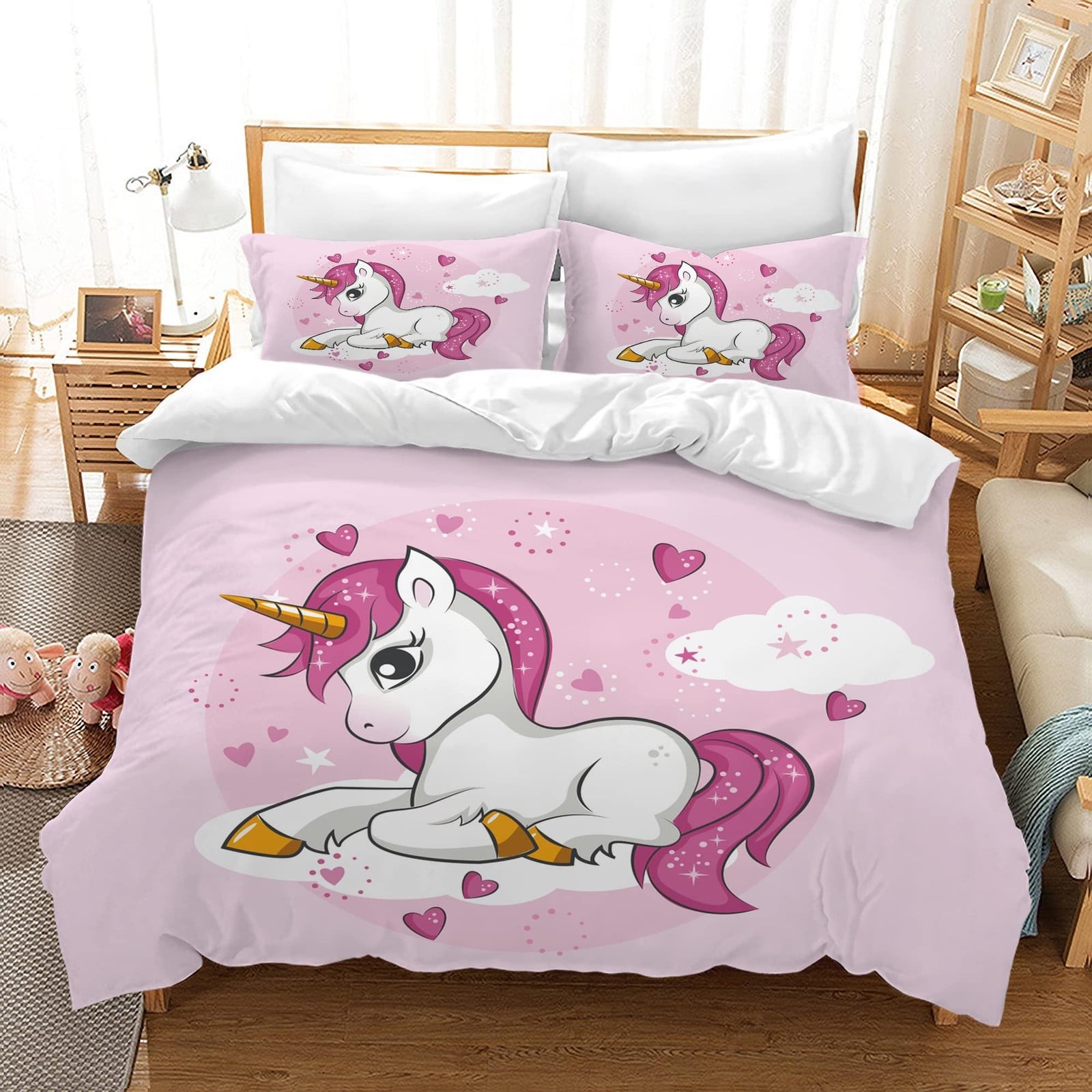 Unicorn Dekbedovertrek Set voor Kinderen, 3 Delen