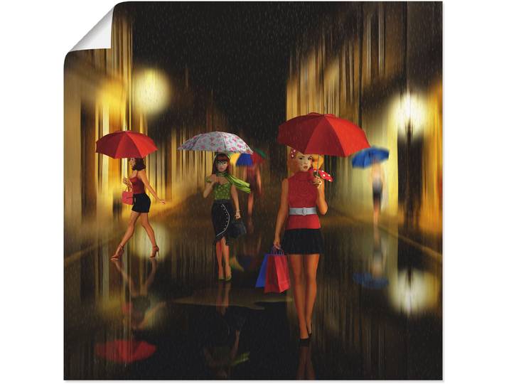 Poster ARTLAND Frauen beim Einkaufen im Regen , bunt (farbe bild(er): bunt), B:30cm H:30cm, Bilder, Poster, ohne Rahmen