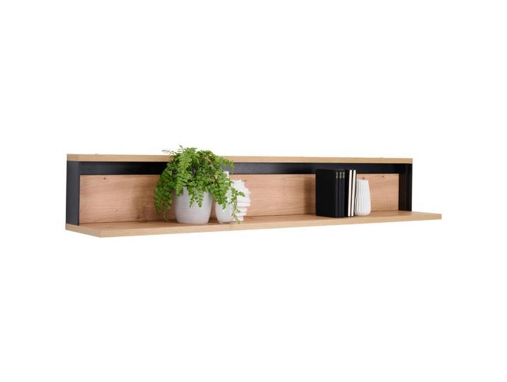 Hom`in Wandboard Wohnzimmer, Schwarz, Eiche Artisan, 155x26x25 cm, Küchen, Küchenmöbel, Küchenregale
