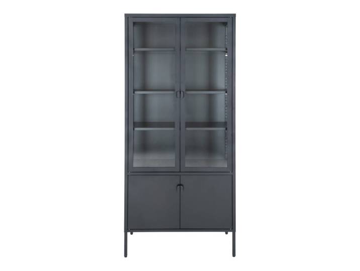 Vitrine 4 portes vitrées acier noir 80x180 cm