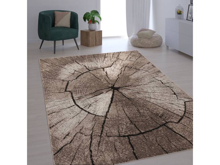 Teppich PACO HOME Rodos 605 , beige, B:80cm H:18mm L:150cm, Polyester, Polypropylen, Teppiche, Teppich, Kurzflor, Motiv Baumstumpf, Holz, ideal im Wohnzimmer & Schlafzimmer