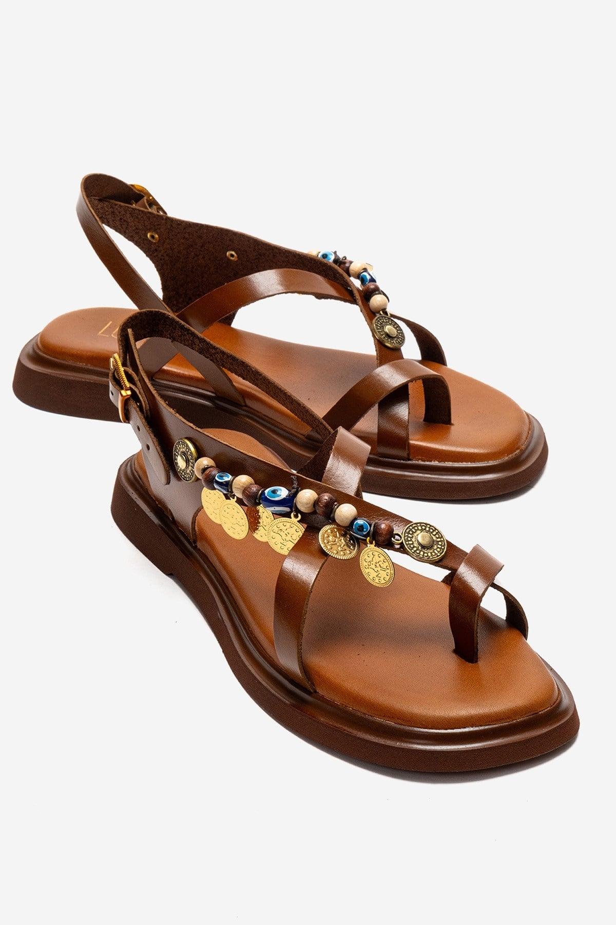 Forever & Always Leder-Sandale mit Perlenbesatz - Braun